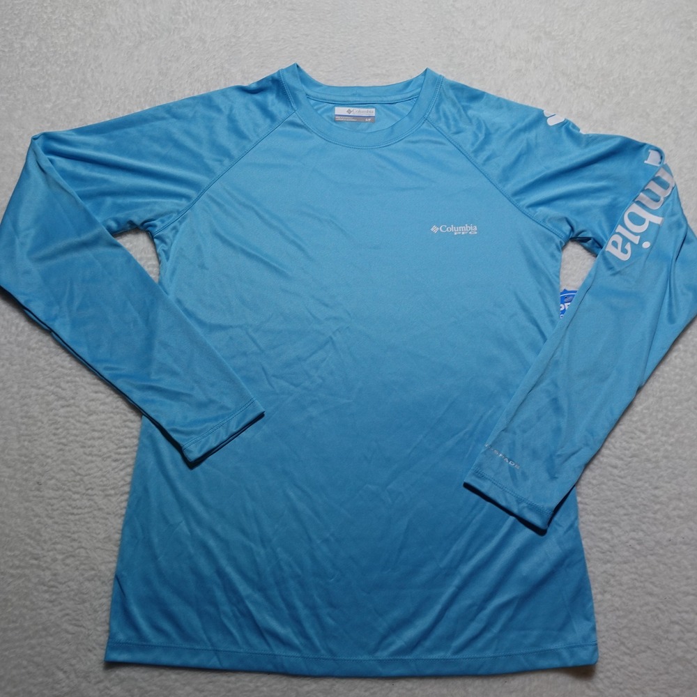 Columbia Tidal Tee PFG Fishing Shirt Womens Small Blue Long Sleeve FL0055-404